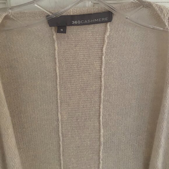 360 Cashmere - 100% Cashmere open cardigan fringed sweater - Cream - Size S - Picture 7 of 7